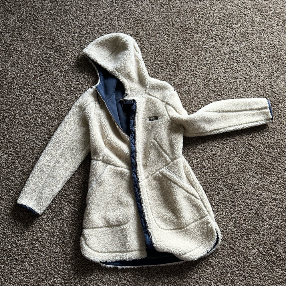L.L. Bean Cream and Navy Women's Puffer Coat